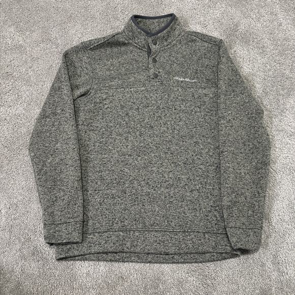 Eddie Bauer Pullover Men’s Medium Beige Gray Fleece 1/4 Snap Outdoors - Picture 1 of 5